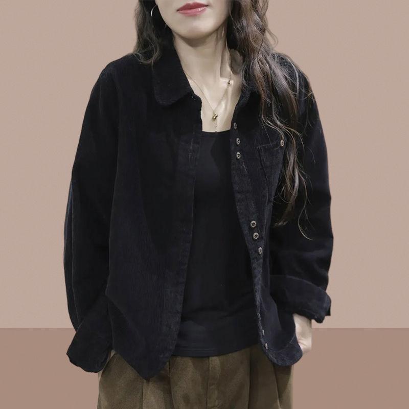 

Стильная женская рабочая куртка-рубашка с длинным рукавом, осенняя блузка, пальто с открытой передней частью, повседневная верхняя одежда, модный топ, бестселлер L чёрный