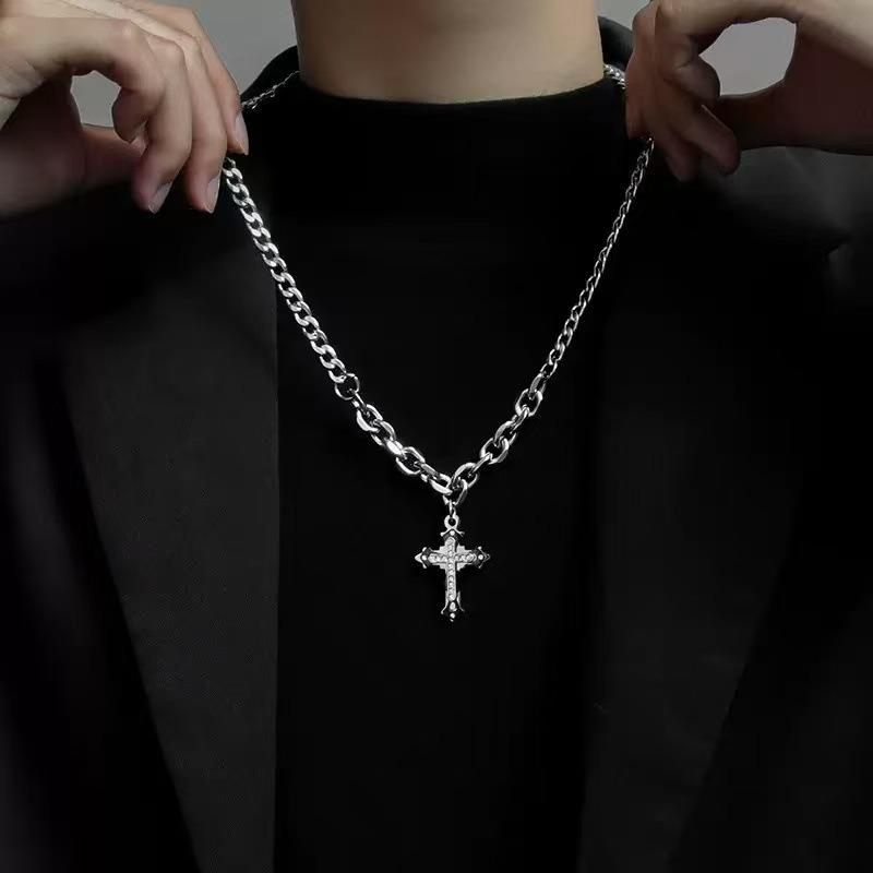Trendy brand versatile men's hip-hop niche high-end chain accessories melted cross pendant men's necklace accessories