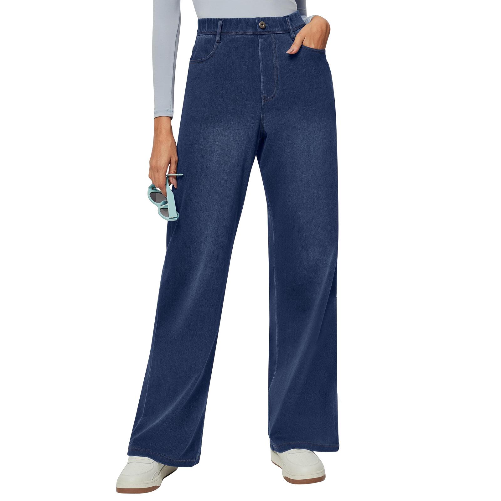 

Women s Jeans Casual Solid Color Stretch Button Straight Jeans XXXL світло-синій колір