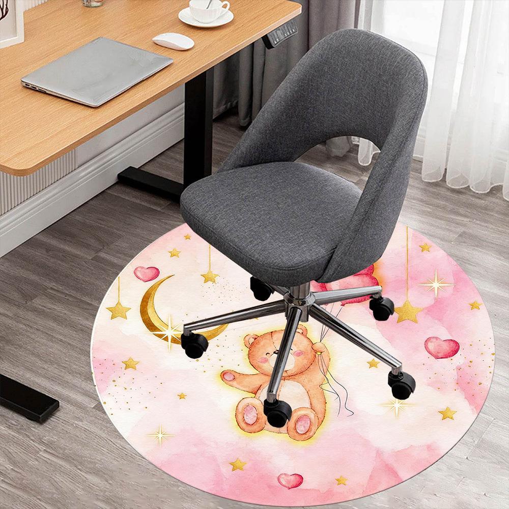 1pc Teddy Bear Heart Round Chair mat office Area Rug - Non-Slip, Floor Mat for Office, Bedroom, and Indoor Decor p127296