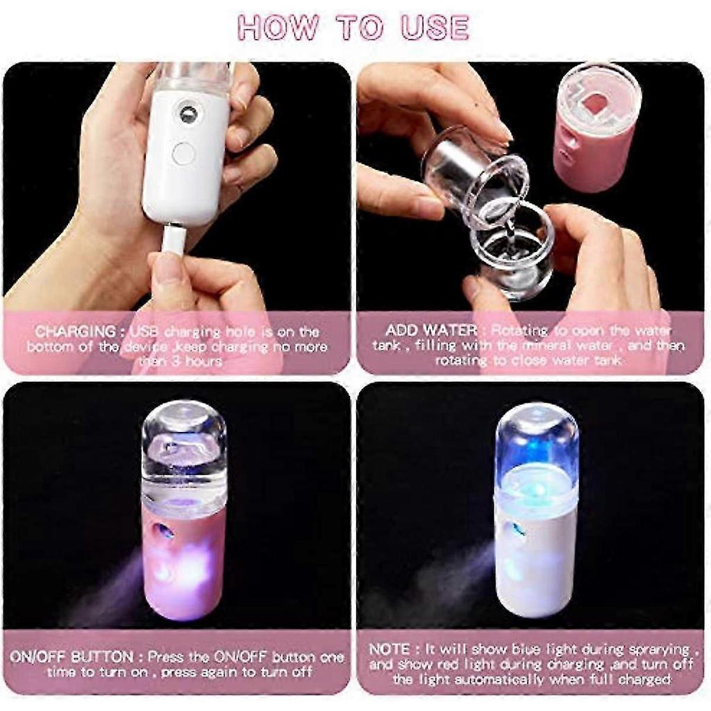 2 Pieces Nano Facial Mister 30ml Portable Mini Face Mist Handy Steamer USB Mist Hand Eyelash Extensions Atomization Machine for Facial Hydrating 25-26
