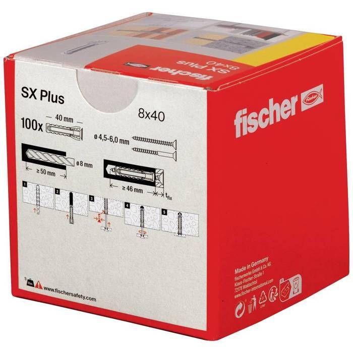 Chevilles à expansion fischer sx plus - ø 8 x 40 mm - boite de 100 pièces - 568008