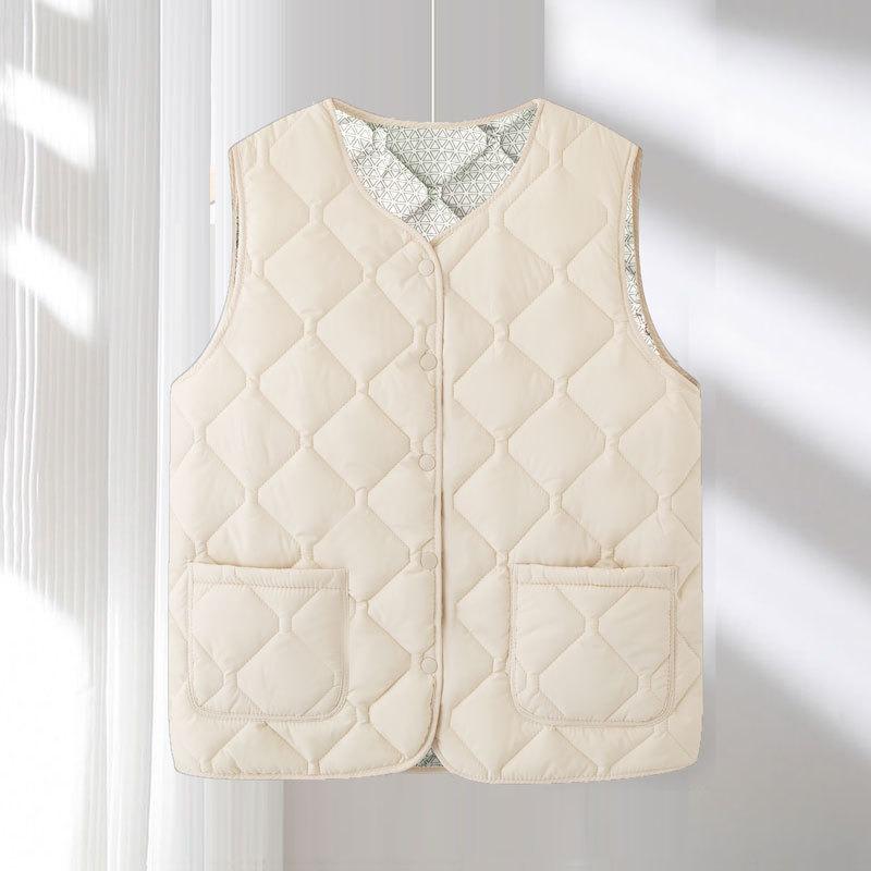 Autumn and winter vest women fleece thickened middle-aged and old mother short wear cotton-padded clothes, fragrant wind sleeveless thermal vest