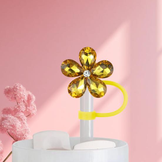 4 ks Květinové krytky na brčka pro hrnek Prachotěsné ozdoby na brčka s kamínky