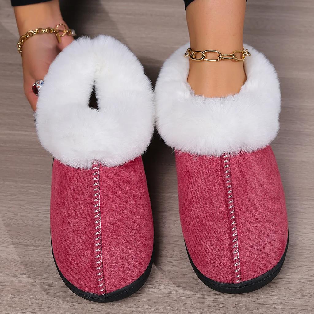 Women Winter Warm Cotton Shoes Soft Sole Indoor Home Fluffy Slippers Woman Comfortable Flat Heels Non Slip Faux Fur Slippers