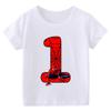 Summer New Children's 1-9 Years Old Birthday Number Cartoon Print T-Shirt Parent-Child Short Sleeve Boys and Girls