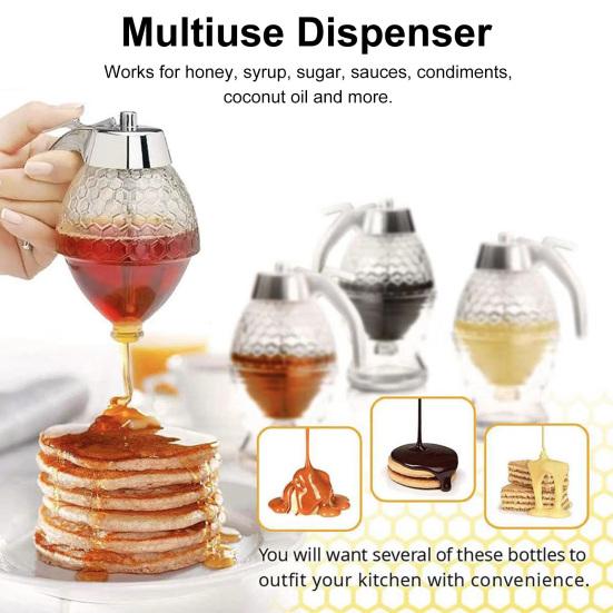 Honey Jar Detachable with Press Valve Sealing Lid Dispenser One Hand Operation Leak Proof Oil Vinegar Storage Bottle for Syrup Maple Honey