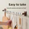 Wooden Grain Wall Mount Nopunch Kitchen Hooks With Multiple Steel Hangers For Cooking Utensils