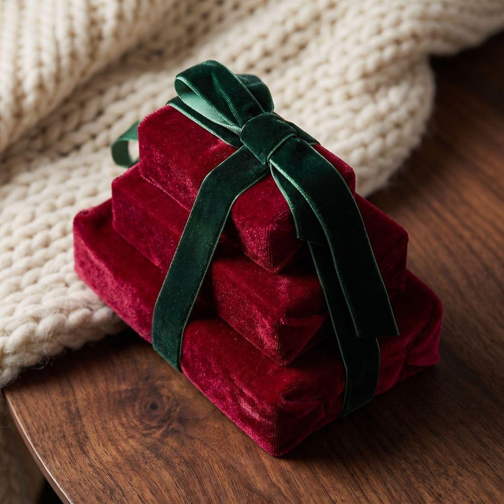 Velvet Gift Box Ornament Stacked Gift Box Shape Xmas Hanging Pendant Home Decor