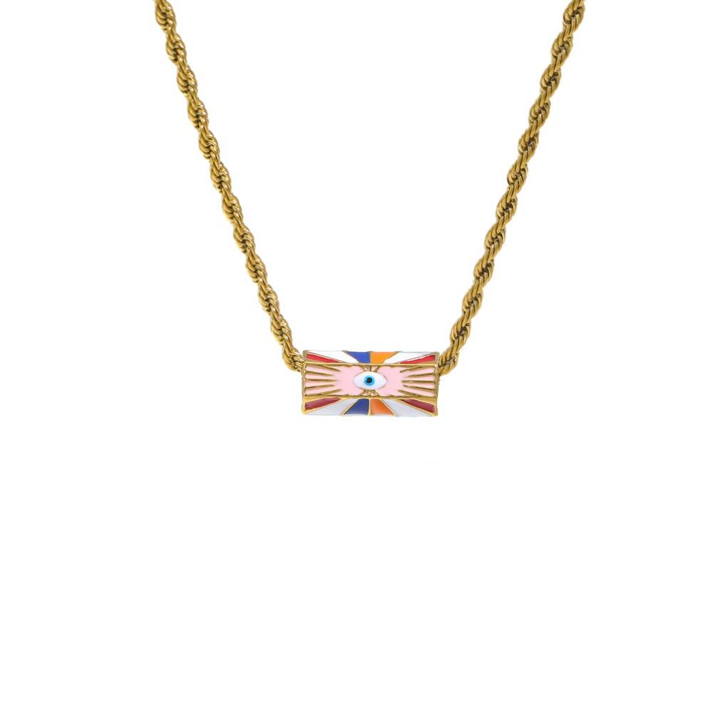 Sweet Charm Enamel Eye Pendant Necklace Wish Card Hexagonal Neck Chain  Summer Beach