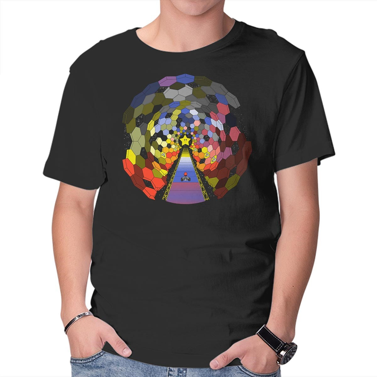 Unisex Crew Neck T-Shirt The Rainbow Road Graphic Short Sleeve Casual Tee S
