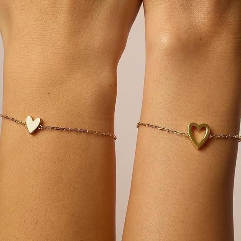 Adjustable Hollow Heart Matching Couple Bracelets, Minimal Alloy Fashion Wristband Romantic Valentine Day Gift For Lovers Daily