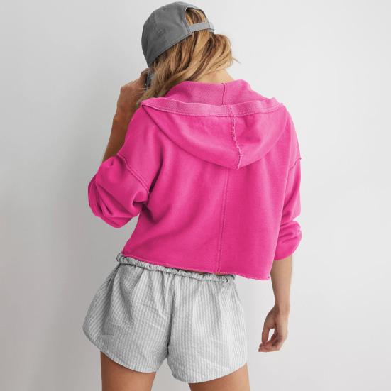 Women's Cropped Sweatshirt Loose Long Sleeve V Neck Hoodies Casual Hooded Pullover Crop Workout Top
