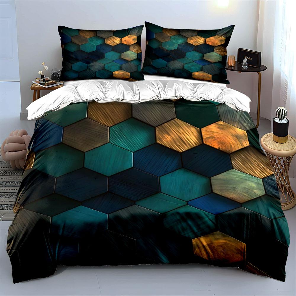 Hexagonal Geometric Bedding Set Bedding Duvet Cover Set Duvet Cover Pillowcases (1 * Duvet Cover 2 * Pillowcases, Without Duvet Insert)