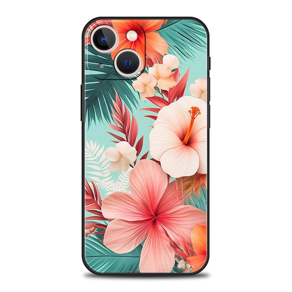 Beauty Flowers Leaves Luxury Phone Case For iPhone 13 15 14 12 Mini 11 Pro MAX XR X SE XS 7 8 Plus Silicone Protection Cover