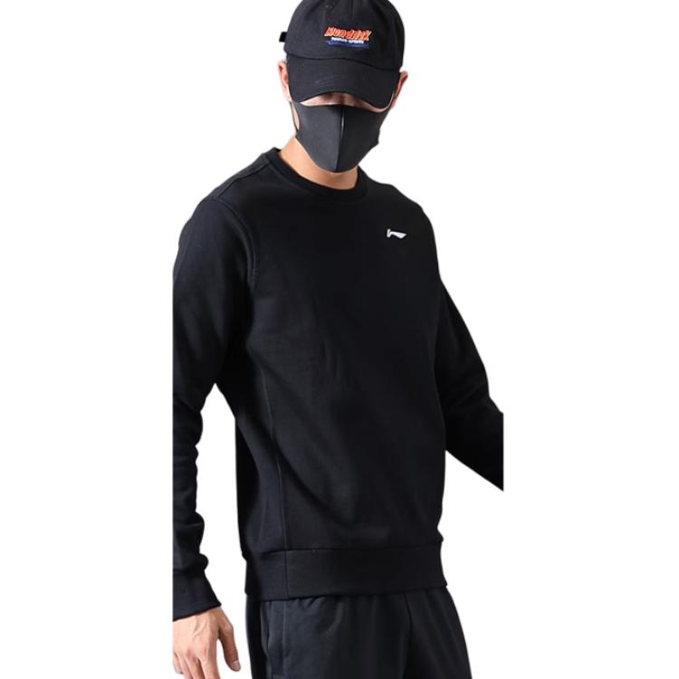 Li Ning Football Series Embroidered Logo Knitted Sports Casual Pullover Sweatshirt Men sweatshirt Black AWDRB41-1