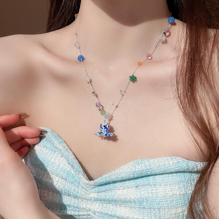 Summer Color Stars Beaded Pendant Necklace Female Sweet Small Fresh Clavicle Chain Vacation Style Niche Versatile Necklace