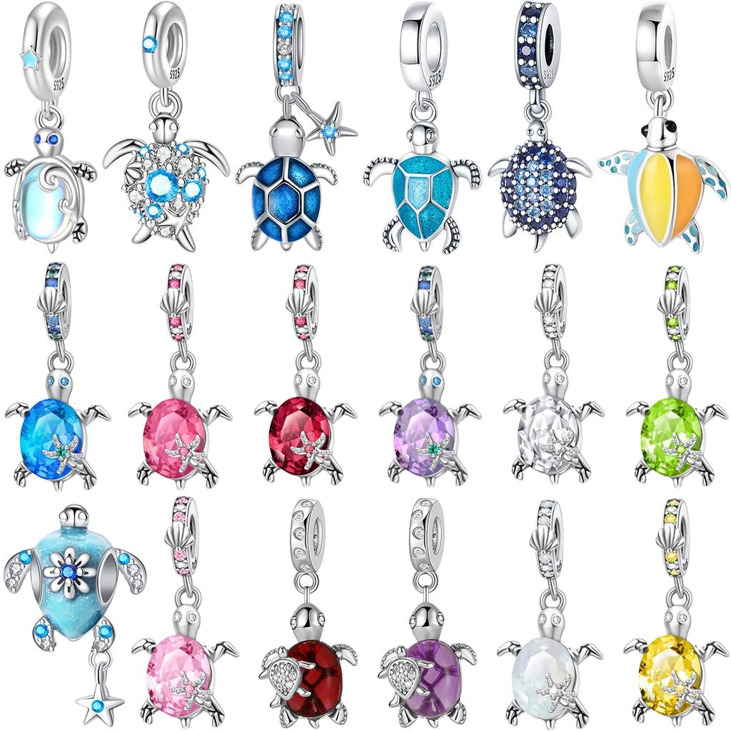 Brand New Summer Murano Glass Sea Turtle Dangle Charm Bead Component Colorful Crystal Pendant Bead Components Compatible With Authentic Original