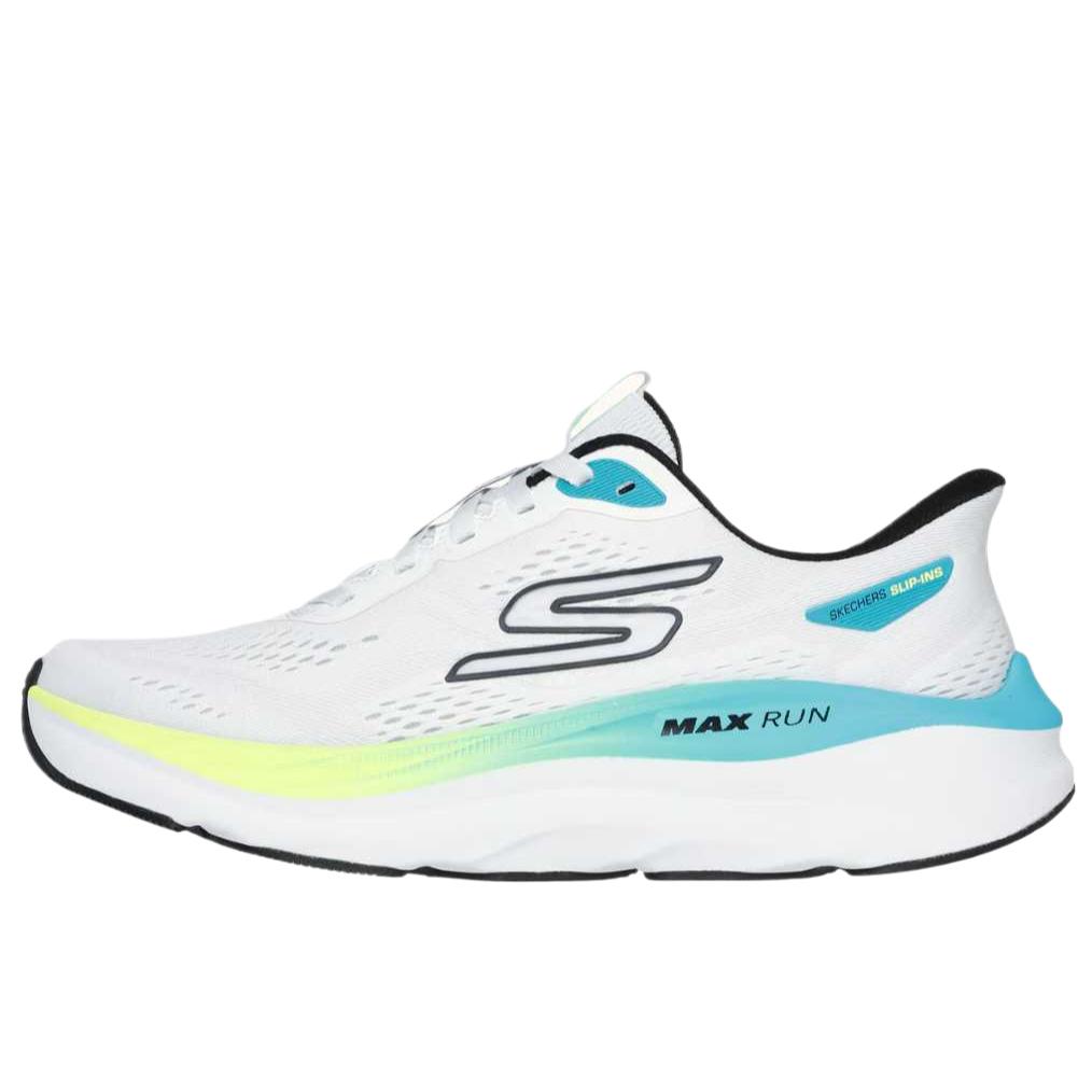 Skechers Max Cushioning Max Run Einfach Bequem Modisch Vielseitig Niedrig geschnittene Laufschuhe Herren Sneaker Weiß 221000-WMLT 44