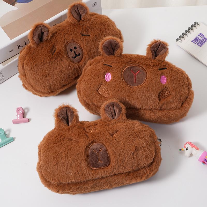 Capybara Plush Pencil Case - Large Capacity Cute Cartoon Stationery Bag for Students
