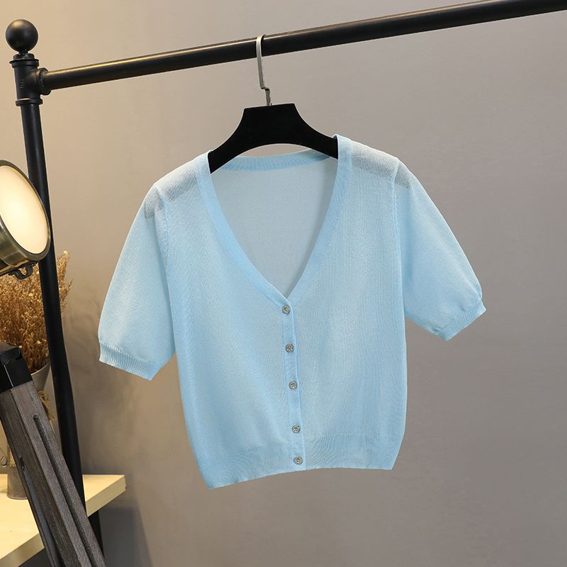 

Ice Silk Suspender Skirt Shawl Ultra-Thin Cardigan Cheongsam Blue -121-Flat 2XL