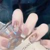 24Pcs Pink Silver Glitter Diamond Fake Nails Long Ballerina Press On Nails Reusable False Nail Tips Set