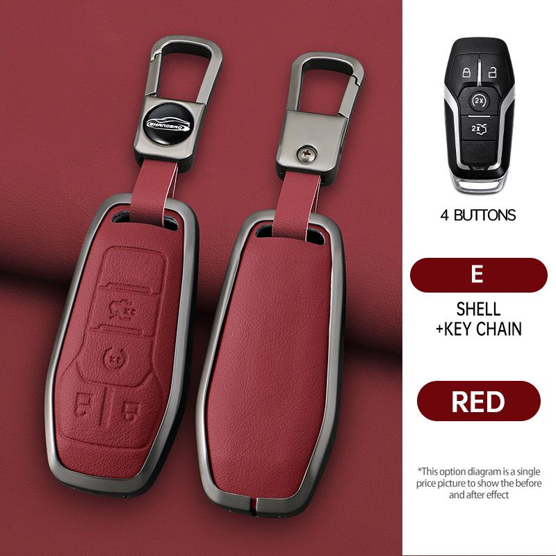 Zinc Alloy Genuine Leather Auto Smart Key Fob Cover Case Fit For Ford Fusion Mondeo Mustang F-150 Explorer Edge Auto Accessories