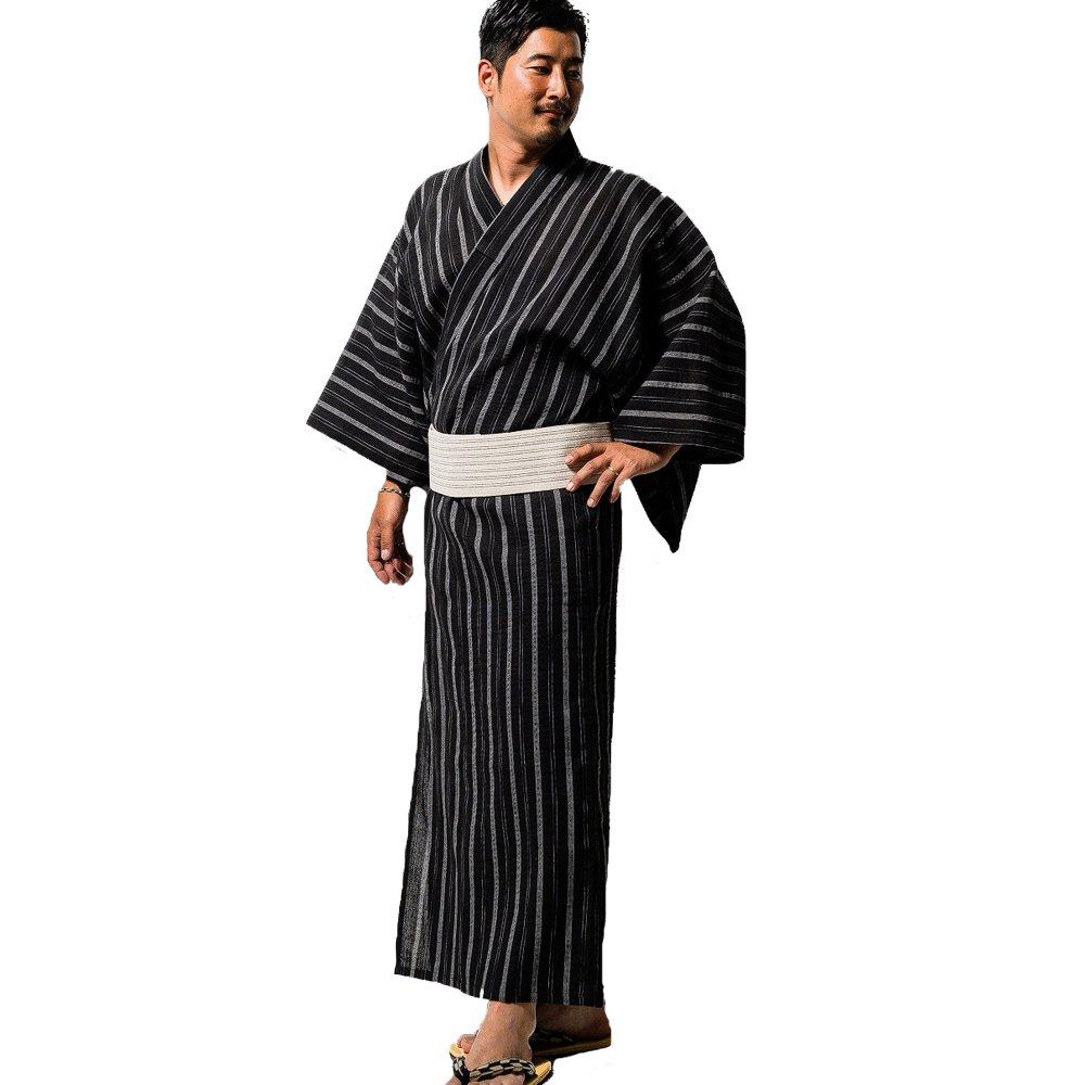 Shoji M33525N Shijira Yukata with and Set [Mitsuhashi Co., Ltd.] Men's Obi, One-Touch Obi, 2-Piece Set, 3-Piece (LL, Black)