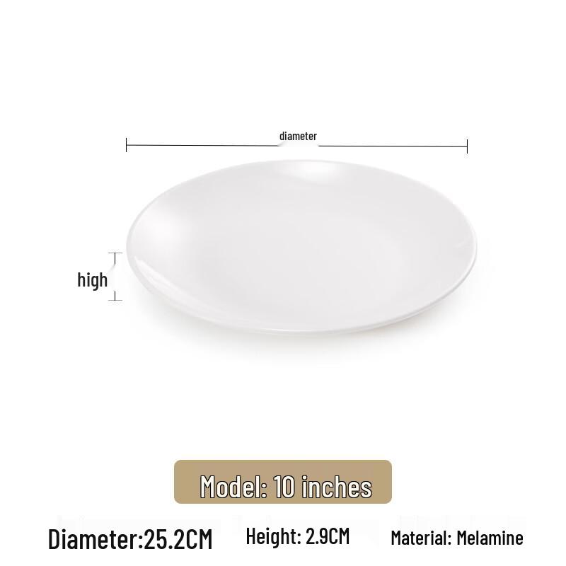 Handon 10-inch White Melamine Round Shallow Plate