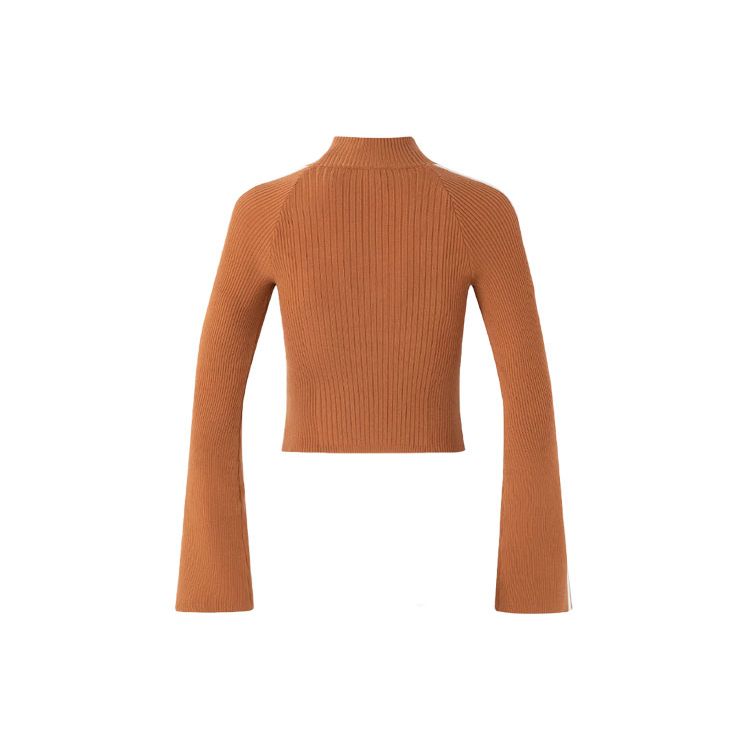 adidas Originals Ribbed Knit Cropped Long Sleeve Top Brown White Women JI7059