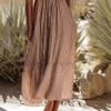 2026 European and American Retro Vacation Style Khaki Striped Summer Dress