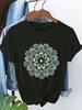 WoUnisex Floral Unisexdala TShirt  Dark Green with Teal Golden Accents Breathable Everyday Casual Top Spring Aesthetic Clothes
