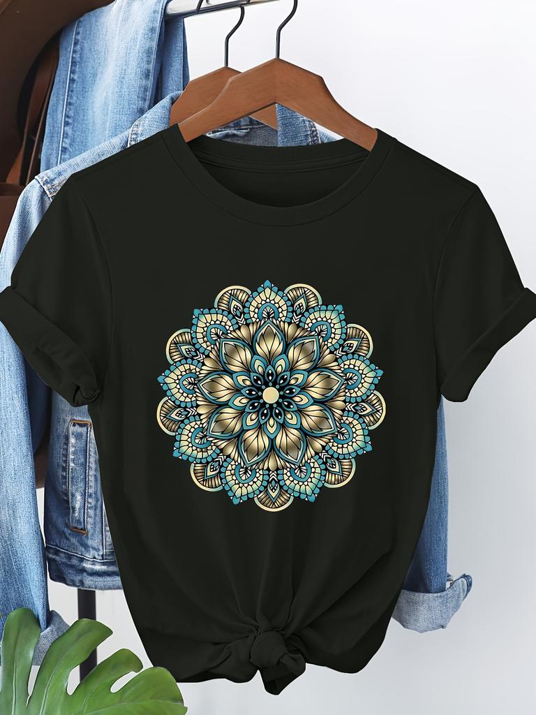 Mandala Graphic Print Black T-Shirt