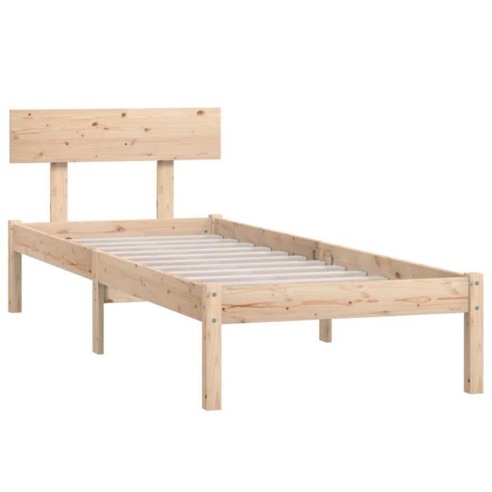 VidaXL Cadre de lit Bois de pin massif 90x200 cm, Brun, 14.4kg