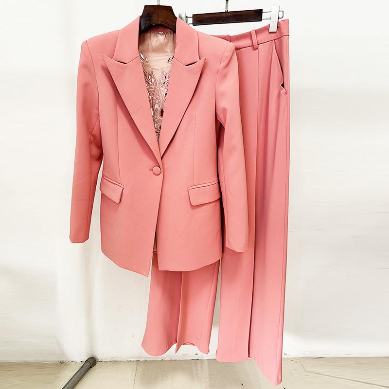 Available 2025: European & American Fashion Embroidered Hollow-Out Suit Jacket & Straight-Leg Pants Set.