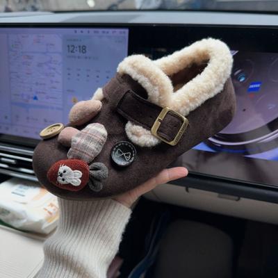Scarf Bear All-inclusive Velvet Women's Winter New One-pedal Fluffy Shoes Platform-soled Retro Single Shoes