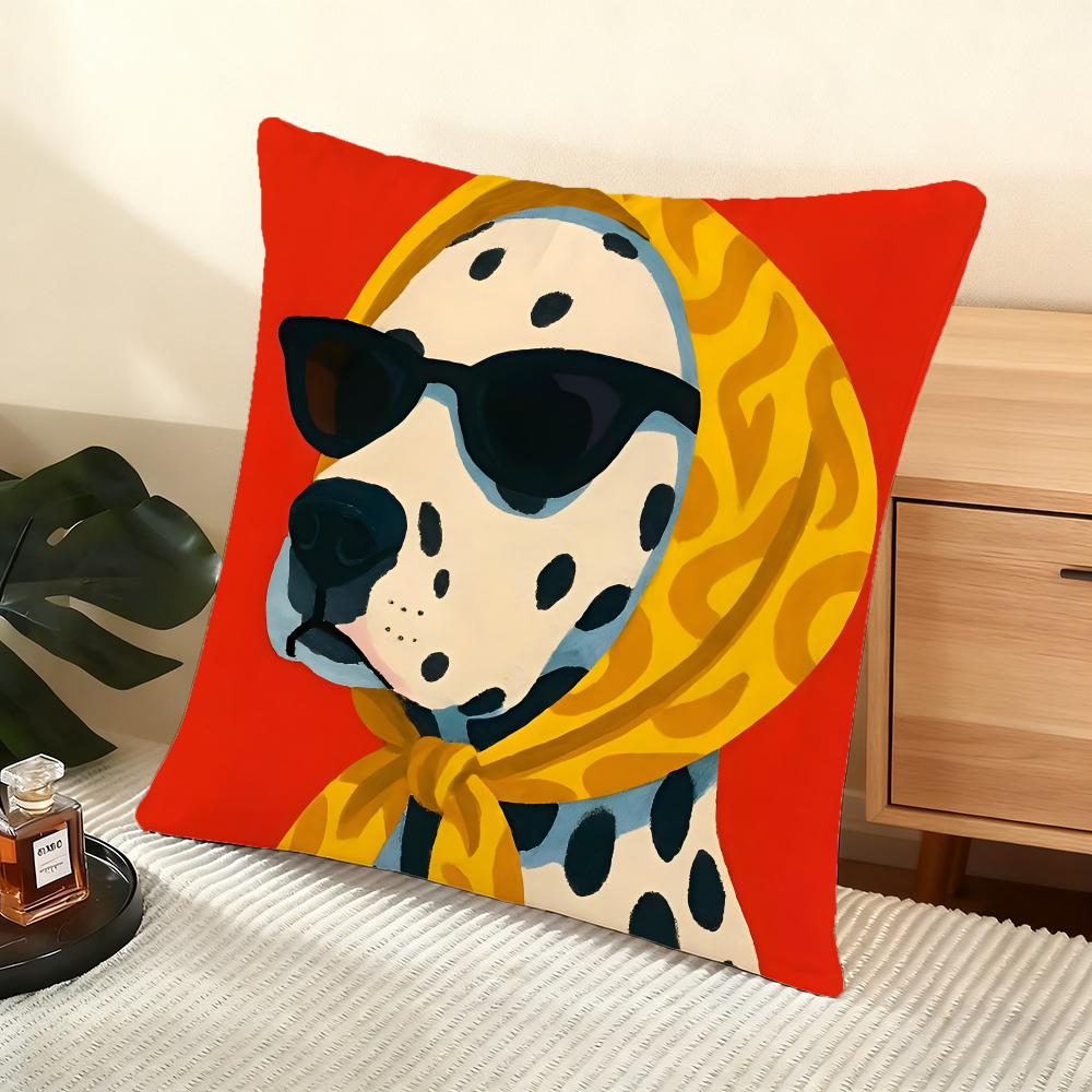 Animals Wearing Bandanas Cushion Cover Silky Short Plush Home Sofa Cushion Cover - Invisible Zipper Home Decoration