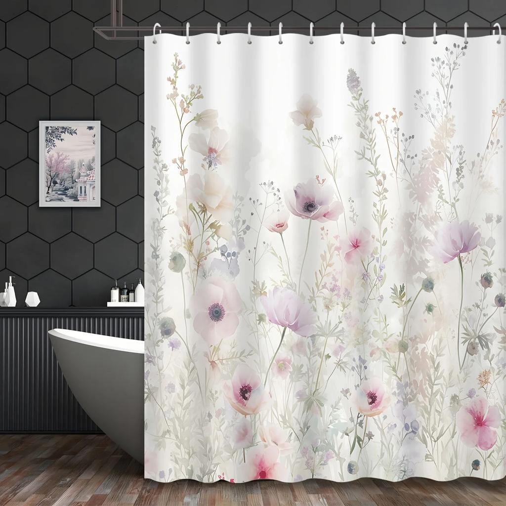 Pastel Dreams Shower Curtain - Pink and Purple Flower Wall Hanging for Living Room and Bedroom Decoration - Soft