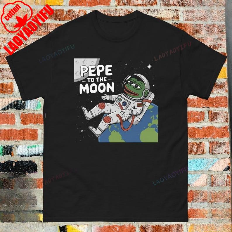 PEPE Frog To The Moon T-Shirt Adult Unisex Gifts for Meme Lovers Fans Internet Culture Enthusiasts Day Summer Casual Cotton Tees