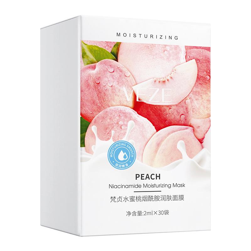 30 Pieces/Box, Peach Sleeping Mask, Contains Niacinamide, Stretchable Mask, Hydrating and Non-Greasy, Moisturizing, Replenishes Skin Moisture,Portable
