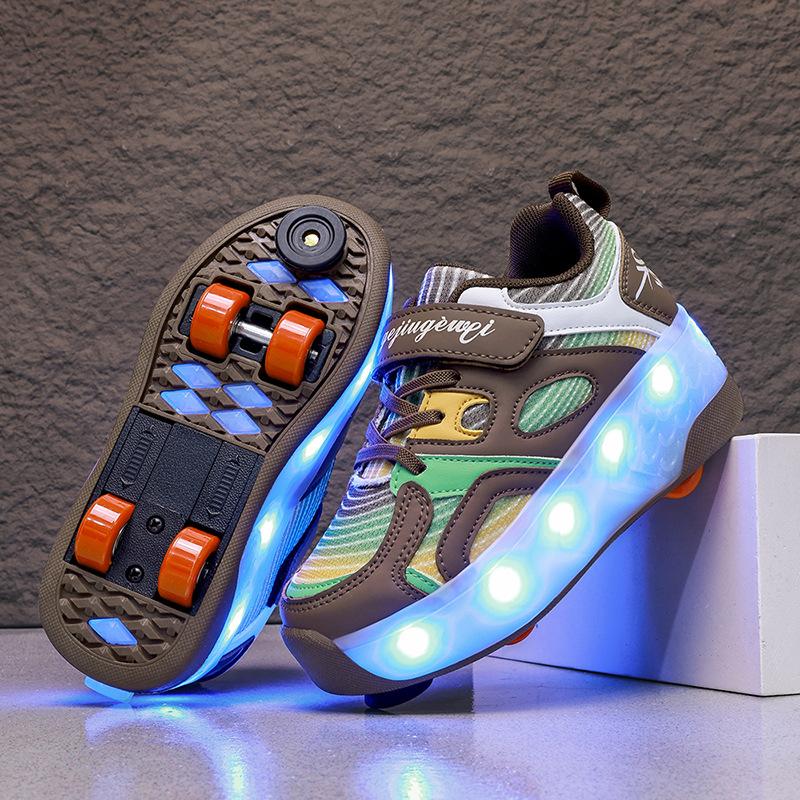 Cartoon Children'S Runaway Shoes Invisible Four-Wheel Retractable With Brakes Girls Automatic Skating Wheel Princess Pulley Shoes