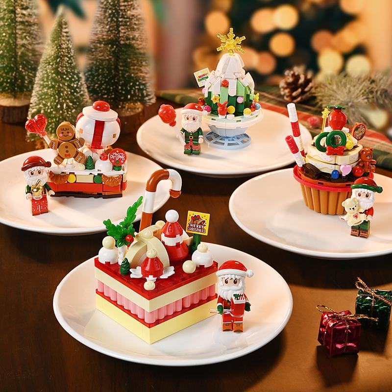Keeppley Building Blocks Christmas Dessert Box Christmas Tree Hand-assembled Educational Toys Desktop Ornaments Model Gifts