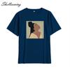 Shellsuning Summer Vintage Printed Cotton T Shirt Women Loose Short Sleeve Trend Tees Female Casual Streetwear All-match Basic Tops
