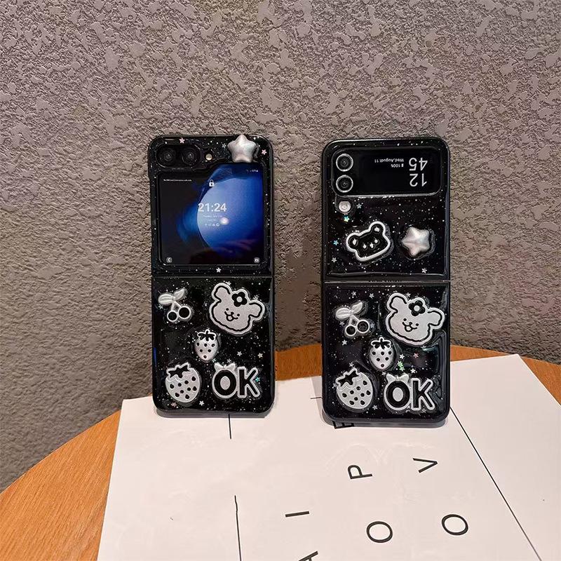 

Bear Strawberry Cherry Star Phone Case For Samsung Zflip7 Drop Glue Flap Folding Zfold6 Female samsung z flip3
