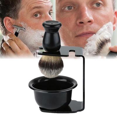 Ensemble de porte-savon pour hommes, bol, rasoir, brosse à barbe, kit de rasage (Couleur: Noir)