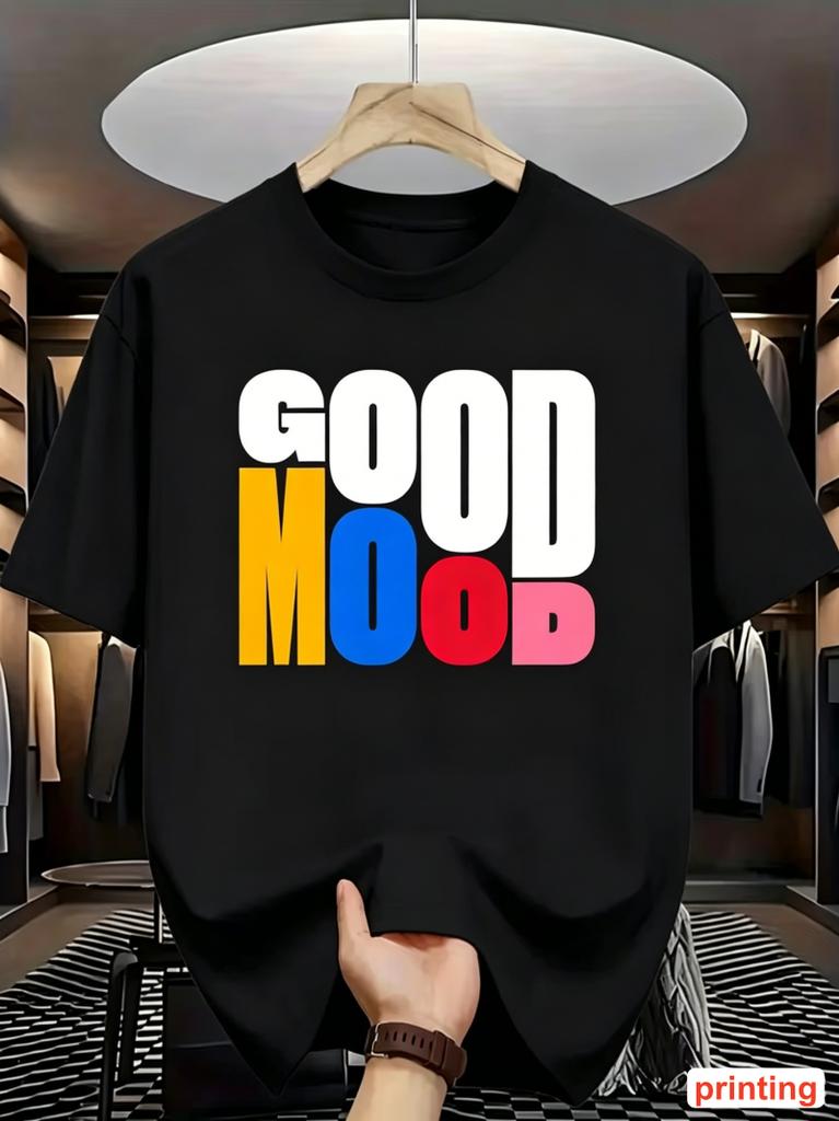 Bold Good Mood Typography Print Unisex Unisex T Shirt Trendy Loose Streetwear Durable All Seasons Daily Wear Casual Leisure Tops