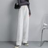 Fashion New Solid Straight Casual Wide Leg Pants Women Elegant Slim Fit High Waist Suit Pants Women Pockets Simple Office Ladies Trousers 25896