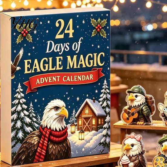 Creative Desktop Christmas Decor Eagle Advent Calendar, 24Pcs Acrylic 2D Ornament Set with Mini Festive Home Decoration Cartoon Figures, Tree Hanging