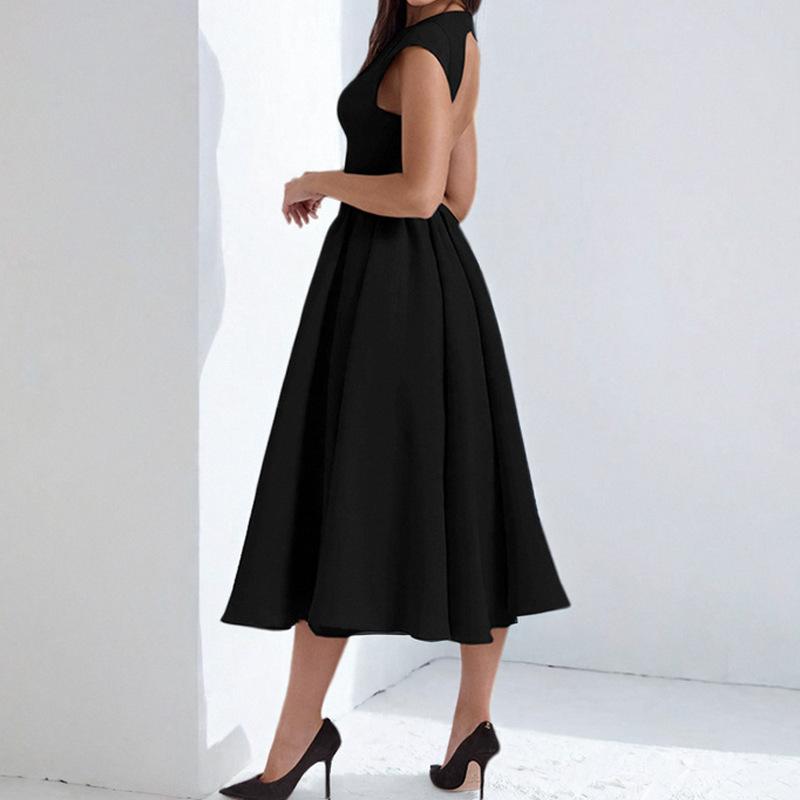 Weißes rückenfreies A-Linien-Maxikleid für Damen, Abendkleid, einfarbig, ausgeschnitten, ärmellos, hohe Taille, Club-Plisseekleid, elegant