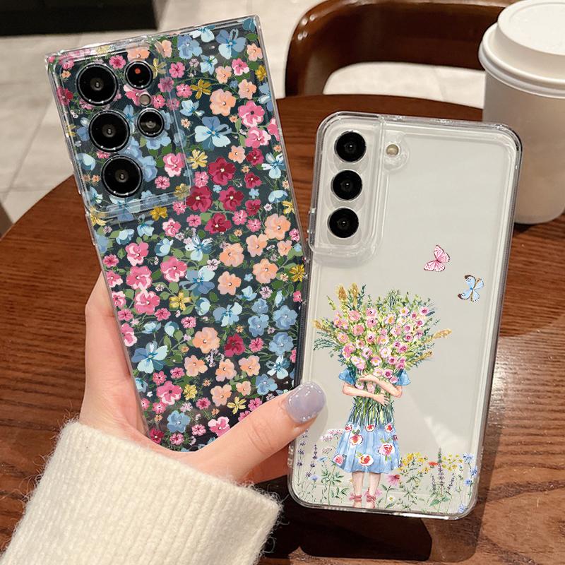 Colorful Fower Pattern Phone Case For Samsung Galaxy S26 S25 S24 S23 Ultra S22 S26 Plus S24 S21 FE S25 Edge Clear Soft TPU Cover